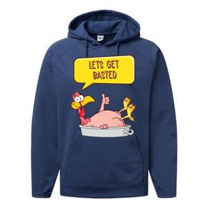 Lets Get Basted Funny Thanksgiving Turkey Performance Fleece Hoodie