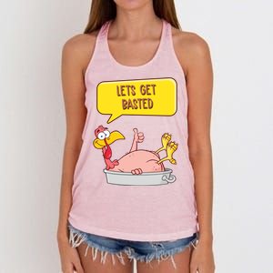 Lets Get Basted Funny Thanksgiving Turkey Women's Knotted Racerback Tank