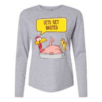 Lets Get Basted Funny Thanksgiving Turkey Womens Cotton Relaxed Long Sleeve T-Shirt