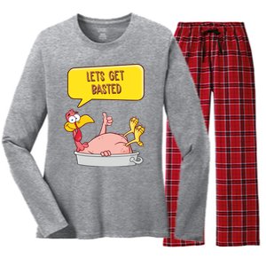 Lets Get Basted Funny Thanksgiving Turkey Women's Long Sleeve Flannel Pajama Set 