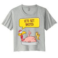 Lets Get Basted Funny Thanksgiving Turkey Women's Crop Top Tee