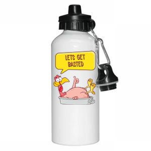 Lets Get Basted Funny Thanksgiving Turkey Aluminum Water Bottle