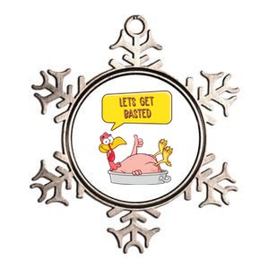 Lets Get Basted Funny Thanksgiving Turkey Metallic Star Ornament