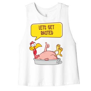 Lets Get Basted Funny Thanksgiving Turkey Women's Racerback Cropped Tank