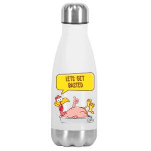 Lets Get Basted Funny Thanksgiving Turkey Stainless Steel Insulated Water Bottle