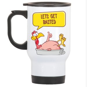 Lets Get Basted Funny Thanksgiving Turkey Stainless Steel Travel Mug