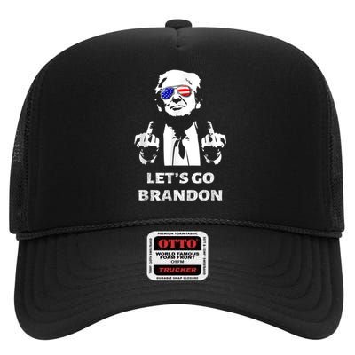 Let's Go Brandon Trump Middle Finger High Crown Mesh Back Trucker Hat