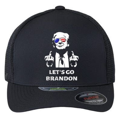 Let's Go Brandon Trump Middle Finger Flexfit Unipanel Trucker Cap