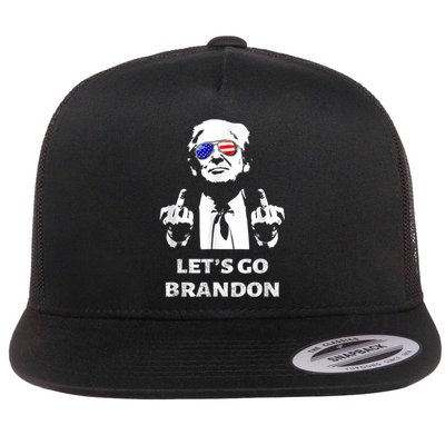 Let's Go Brandon Trump Middle Finger Flat Bill Trucker Hat