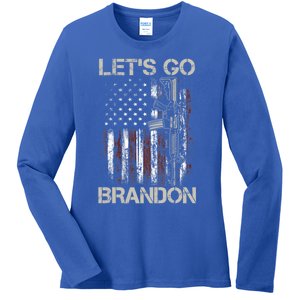 LetS Go Brandon Gun American Flag Patriotic 4th Of July Meaningful Gift Ladies Long Sleeve Shirt