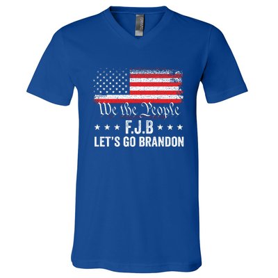 Lets Go Brandon Funny Anti Biden Us Flag V-Neck T-Shirt