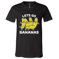 Lets Go Bananas Funny Fruit Pun Banana V-Neck T-Shirt