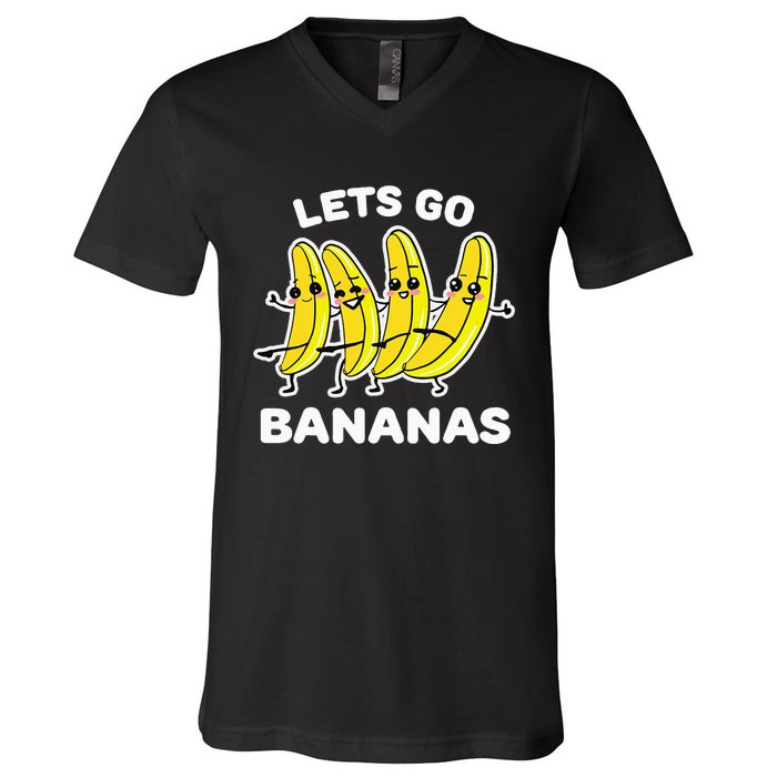 Lets Go Bananas Funny Fruit Pun Banana V-Neck T-Shirt