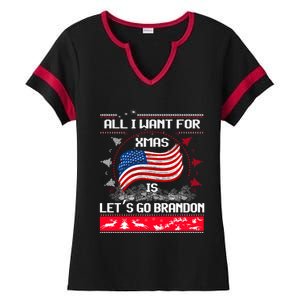 Lets Go Brandon Ugly Christmas Sweater Us Flag Brandon Xmas Great Gift Ladies Halftime Notch Neck Tee