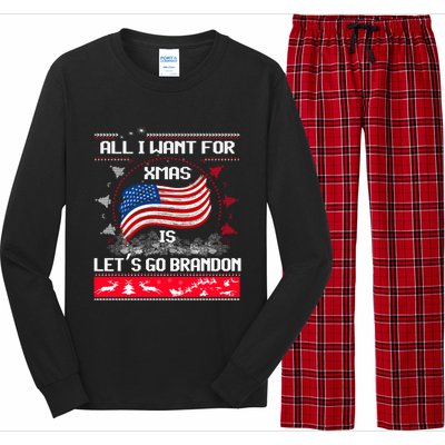 Lets Go Brandon Ugly Christmas Sweater Us Flag Brandon Xmas Great Gift Long Sleeve Pajama Set