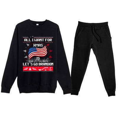 Lets Go Brandon Ugly Christmas Sweater Us Flag Brandon Xmas Great Gift Premium Crewneck Sweatsuit Set