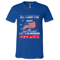 Lets Go Brandon Ugly Christmas Sweater Us Flag Brandon Xmas Great Gift V-Neck T-Shirt