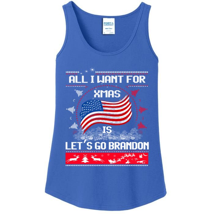 Lets Go Brandon Ugly Christmas Sweater Us Flag Brandon Xmas Great Gift Ladies Essential Tank