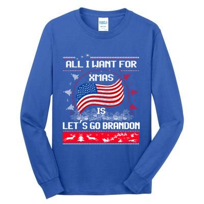 Lets Go Brandon Ugly Christmas Sweater Us Flag Brandon Xmas Great Gift Tall Long Sleeve T-Shirt