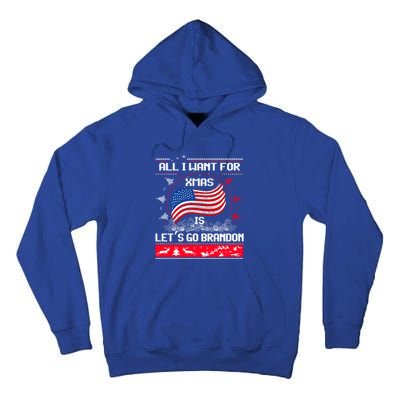 Lets Go Brandon Ugly Christmas Sweater Us Flag Brandon Xmas Great Gift Tall Hoodie