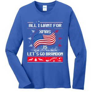 Lets Go Brandon Ugly Christmas Sweater Us Flag Brandon Xmas Great Gift Ladies Long Sleeve Shirt