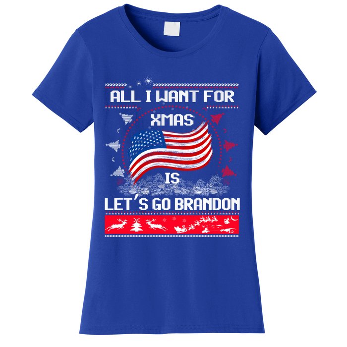 Lets Go Brandon Ugly Christmas Sweater Us Flag Brandon Xmas Great Gift Women's T-Shirt