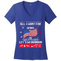 Lets Go Brandon Ugly Christmas Sweater Us Flag Brandon Xmas Great Gift Women's V-Neck T-Shirt