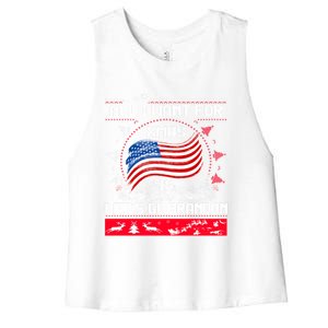 Lets Go Brandon Ugly Christmas Sweater Us Flag Brandon Xmas Great Gift Women's Racerback Cropped Tank