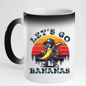 Lets Go Bananas Banana Playing Baseball Baseball Player Gift 11oz Black Color Changing Mug