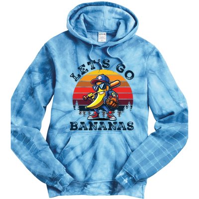 Lets Go Bananas Banana Playing Baseball Baseball Player Gift Tie Dye Hoodie