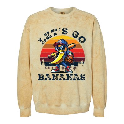 Lets Go Bananas Banana Playing Baseball Baseball Player Gift Colorblast Crewneck Sweatshirt