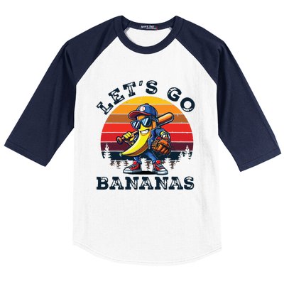 Lets Go Bananas Banana Playing Baseball Baseball Player Gift Baseball Sleeve Shirt