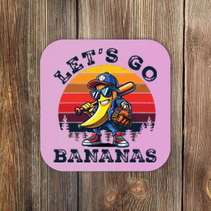 Lets Go Bananas Banana Playing Baseball Baseball Player Gift Coaster