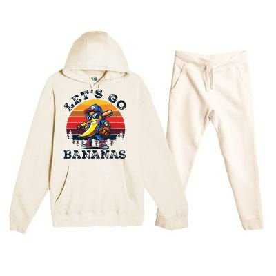 Lets Go Bananas Banana Playing Baseball Baseball Player Gift Premium Hooded Sweatsuit Set