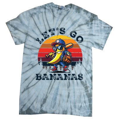 Lets Go Bananas Banana Playing Baseball Baseball Player Gift Tie-Dye T-Shirt