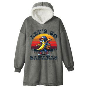 Lets Go Bananas Banana Playing Baseball Baseball Player Gift Hooded Wearable Blanket