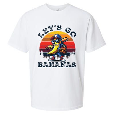 Lets Go Bananas Banana Playing Baseball Baseball Player Gift Sueded Cloud Jersey T-Shirt