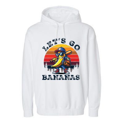 Lets Go Bananas Banana Playing Baseball Baseball Player Gift Garment-Dyed Fleece Hoodie