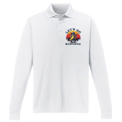 Lets Go Bananas Banana Playing Baseball Baseball Player Gift Performance Long Sleeve Polo