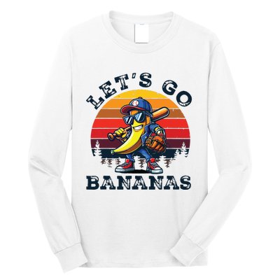 Lets Go Bananas Banana Playing Baseball Baseball Player Gift Long Sleeve Shirt