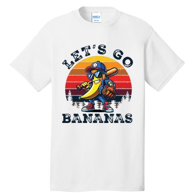 Lets Go Bananas Banana Playing Baseball Baseball Player Gift Tall T-Shirt