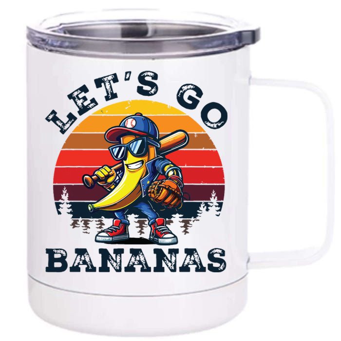 Lets Go Bananas Banana Playing Baseball Baseball Player Gift 12 oz Stainless Steel Tumbler Cup