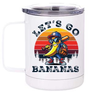 Lets Go Bananas Banana Playing Baseball Baseball Player Gift 12 oz Stainless Steel Tumbler Cup