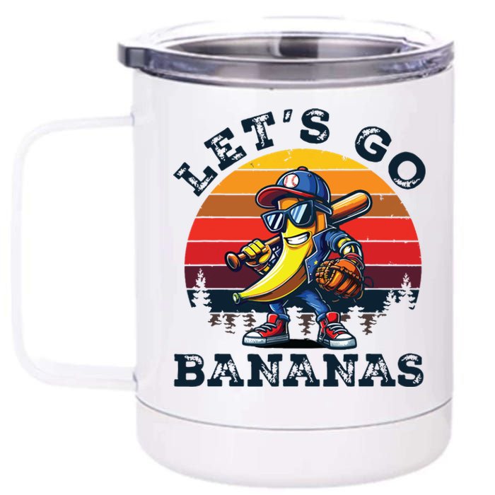 Lets Go Bananas Banana Playing Baseball Baseball Player Gift 12 oz Stainless Steel Tumbler Cup