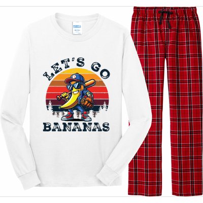 Lets Go Bananas Banana Playing Baseball Baseball Player Gift Long Sleeve Pajama Set