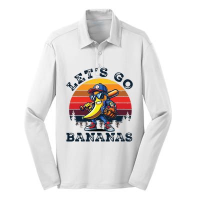 Lets Go Bananas Banana Playing Baseball Baseball Player Gift Silk Touch Performance Long Sleeve Polo