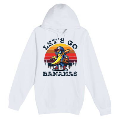 Lets Go Bananas Banana Playing Baseball Baseball Player Gift Premium Pullover Hoodie