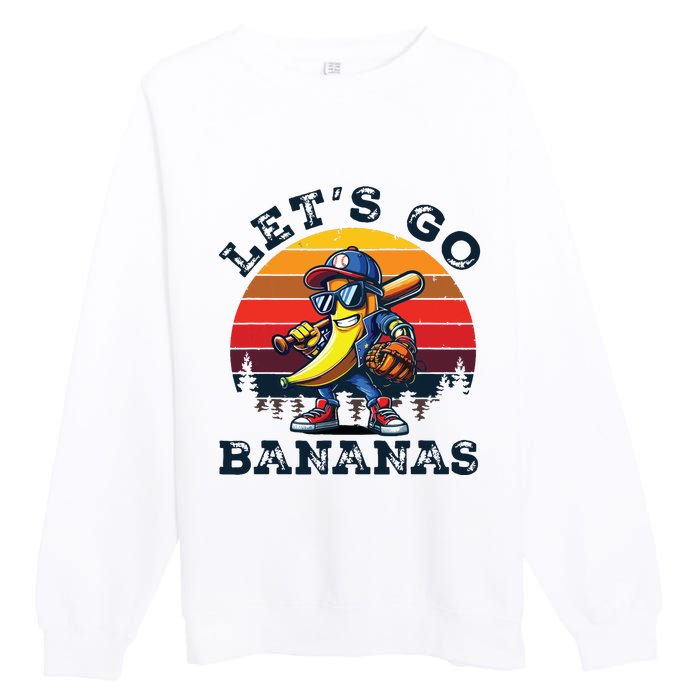 Lets Go Bananas Banana Playing Baseball Baseball Player Gift Premium Crewneck Sweatshirt