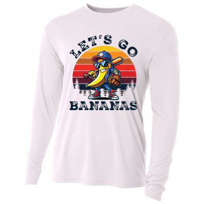 Lets Go Bananas Banana Playing Baseball Baseball Player Gift Cooling Performance Long Sleeve Crew