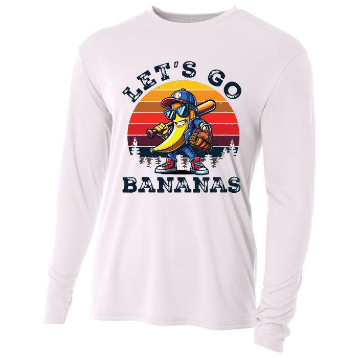 Lets Go Bananas Banana Playing Baseball Baseball Player Gift Cooling Performance Long Sleeve Crew